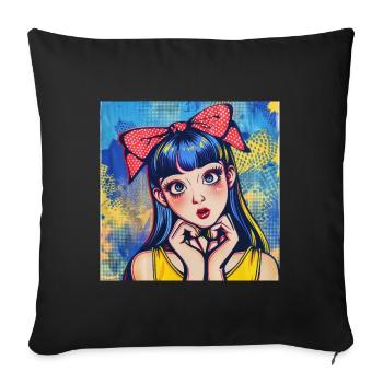 anime, mädchen, retro, waifu, japan, 60s - Sofakissenbezug 45 x 45 cm - Schwarz - Vorne