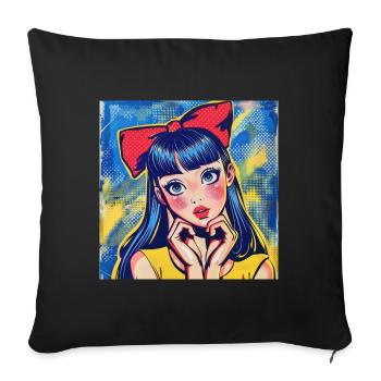 anime, mädchen, retro, waifu, japan, 60s - Sofakissenbezug 45 x 45 cm - Schwarz - Vorne