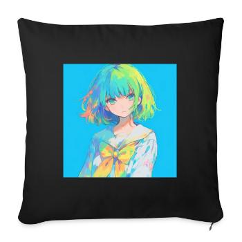 Anime, Écolière, Waifu, Japon - Housse de coussin décorative 45 x 45 cm - noir - Devant