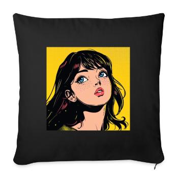 Anime, Fille, Rétro, Waifu, Japon - Housse de coussin décorative 45 x 45 cm - noir - Devant