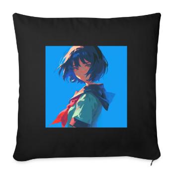 Anime, Écolière, Waifu, Japon - Housse de coussin décorative 45 x 45 cm - noir - Devant