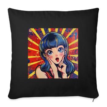 Anime, Retro Waifu, Japon - Housse de coussin décorative 45 x 45 cm - noir - Devant