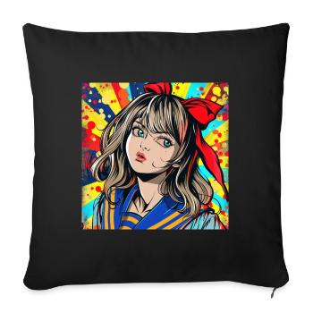 anime, mädchen, retro, waifu, japan, 60s - Sofakissenbezug 45 x 45 cm - Schwarz - Vorne