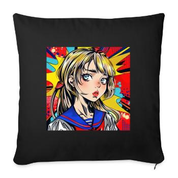 Anime, Girl, Retro, Waifu, Japan - Sofa pillowcase 17,3'' x 17,3'' (45 x 45 cm) - black - Front