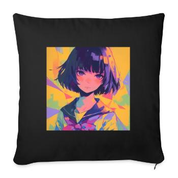 Anime, Écolière, Waifu, Japon - Housse de coussin décorative 45 x 45 cm - noir - Devant