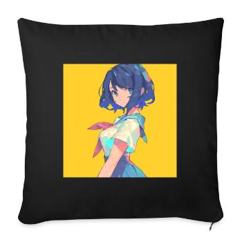 Anime, Écolière, Waifu, Japon - Housse de coussin décorative 45 x 45 cm - noir - Devant