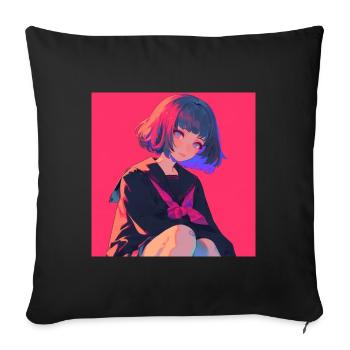 Anime, Écolière, Waifu, Japon - Housse de coussin décorative 45 x 45 cm - noir - Devant
