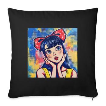Anime, Retro Waifu, Japon - Housse de coussin décorative 45 x 45 cm - noir - Devant