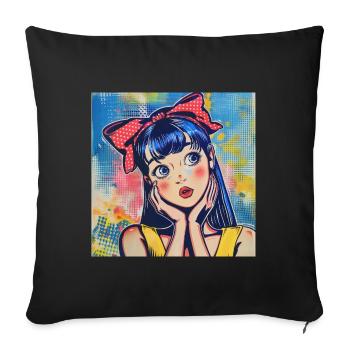 Anime, Waifu, Japon - Housse de coussin décorative 45 x 45 cm - noir - Devant