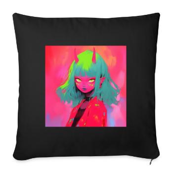 Anime, Fille Démon, Waifu, Japon - Housse de coussin décorative 45 x 45 cm - noir - Devant