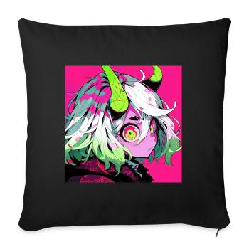Anime, Fille Démon, Waifu, Japon - Housse de coussin décorative 45 x 45 cm - noir - Devant