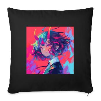 Anime Demon, Waifu, Japon - Housse de coussin décorative 45 x 45 cm - noir - Devant