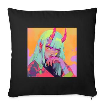 Anime, Fille Démon, Waifu, Japon - Housse de coussin décorative 45 x 45 cm - noir - Devant