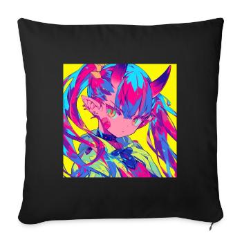 Anime, Fille Démon, Waifu, Japon - Housse de coussin décorative 45 x 45 cm - noir - Devant