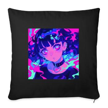 Anime, Fille Gothique, Waifu, Japon - Housse de coussin décorative 45 x 45 cm - noir - Devant