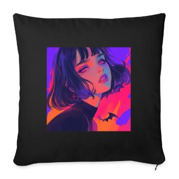 Anime, Fille Gothique, Waifu, Japon - Housse de coussin décorative 45 x 45 cm - noir - Devant