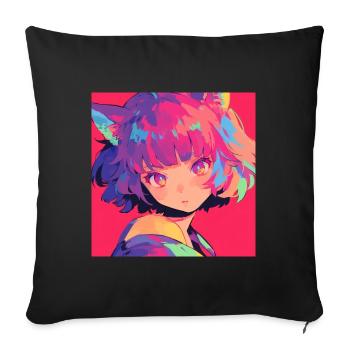 Anime, Cat Girl, Waifu, Japan - Sofa pillowcase 17,3'' x 17,3'' (45 x 45 cm) - black - Front