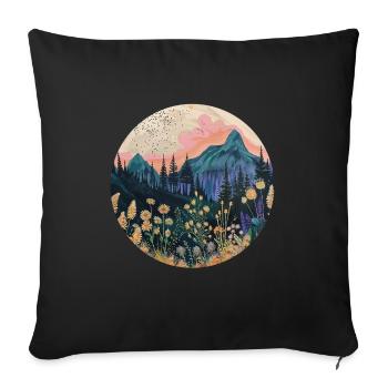 Boho, Blumen, Berge, Landschaft, Natur, Bäume - Sofakissenbezug 45 x 45 cm - Schwarz - Vorne