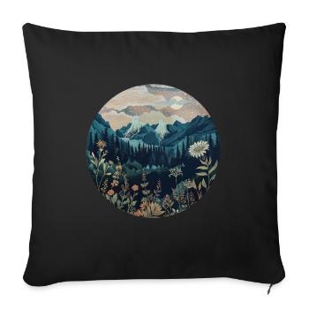 Boho, Blumen, Berge, Landschaft, Natur, Bäume - Sofakissenbezug 45 x 45 cm - Schwarz - Vorne