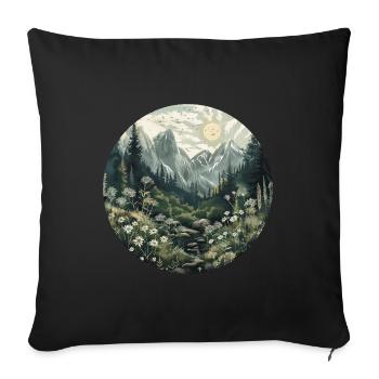 Boho, Blumen, Berge, Landschaft, Natur, Bäume - Sofakissenbezug 45 x 45 cm - Schwarz - Vorne