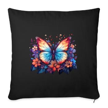 Butterfly, Flowers, Spring, Nature - Sofa pillowcase 17,3'' x 17,3'' (45 x 45 cm) - black - Front