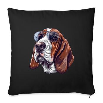 Basset Hound, Dog, Sunglasses, Summer - Sofa pillowcase 17,3'' x 17,3'' (45 x 45 cm) - black - Front