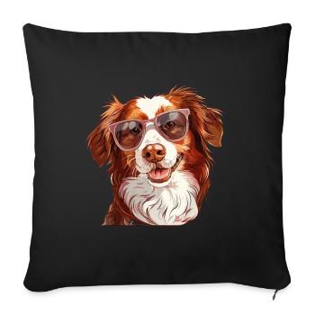 Epagneul Breton, chien breton, chien, lunettes de soleil, - Housse de coussin décorative 45 x 45 cm - noir - Devant