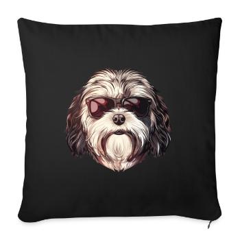 Havanese, Dog, Sunglasses, Summer - Sofa pillowcase 17,3'' x 17,3'' (45 x 45 cm) - black - Front