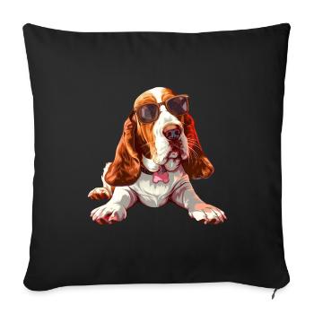 Basset Hound, Dog, Sunglasses, Summer - Sofa pillowcase 17,3'' x 17,3'' (45 x 45 cm) - black - Front