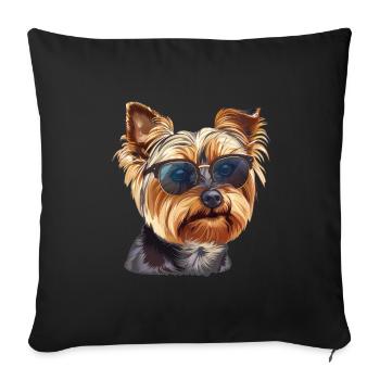 Yorkshire Terrier, Dog, Sunglasses, Summer - Sofa pillowcase 17,3'' x 17,3'' (45 x 45 cm) - black - Front