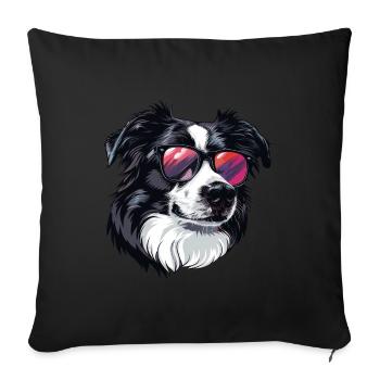 Border Collie, Dog, Sunglasses, Summer - Sofa pillowcase 17,3'' x 17,3'' (45 x 45 cm) - black - Front