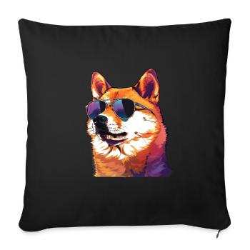 Akita, dog, sunglasses, summer - Sofa pillowcase 17,3'' x 17,3'' (45 x 45 cm) - black - Front