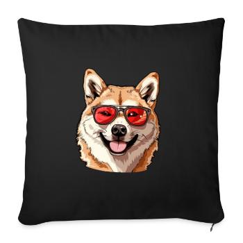 Akita, dog, sunglasses, summer - Sofa pillowcase 17,3'' x 17,3'' (45 x 45 cm) - black - Front