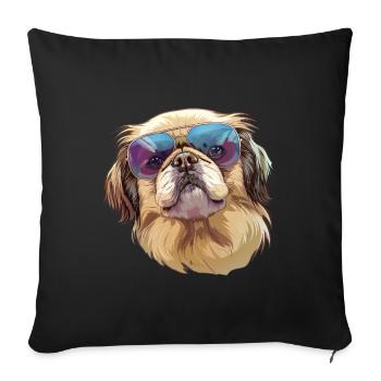 Pekingese, dog, sunglasses, summer, gift - Sofa pillowcase 17,3'' x 17,3'' (45 x 45 cm) - black - Front