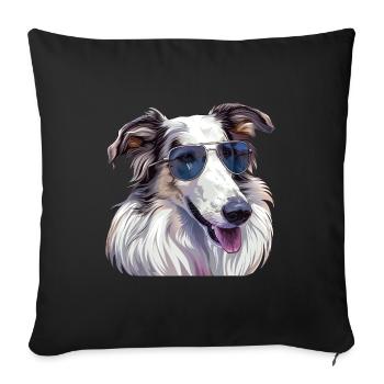 Borzoi, Borzoi, Dog, Sunglasses, Summer - Sofa pillowcase 17,3'' x 17,3'' (45 x 45 cm) - black - Front