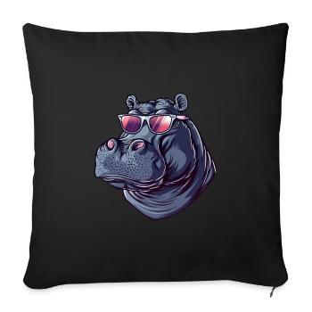 Hippo, Hippo, Hippo, Sunglasses, Summer - Sofa pillowcase 17,3'' x 17,3'' (45 x 45 cm) - black - Front