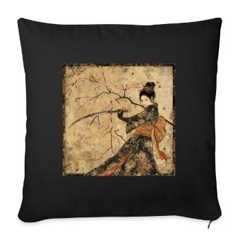 Japanese, Samurai, Cherry Blossom, Art, Ukiyo-E, s - Sofa pillowcase 17,3'' x 17,3'' (45 x 45 cm) - black - Front