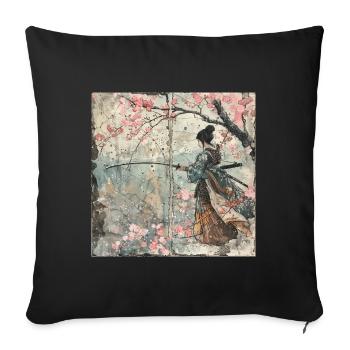 Japanese, Samurai, Cherry Blossom, Art, Ukiyo-E, s - Sofa pillowcase 17,3'' x 17,3'' (45 x 45 cm) - black - Front