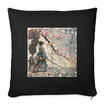 Japanese, Samurai, Cherry Blossom, Art, Ukiyo-E - Sofa pillowcase 17,3'' x 17,3'' (45 x 45 cm) - black - Front