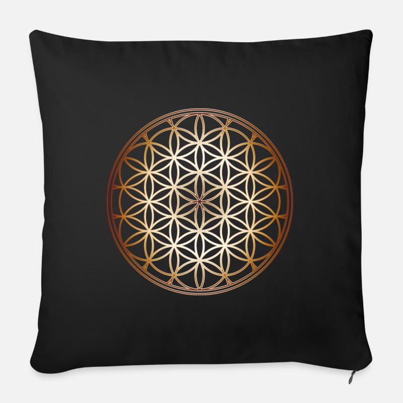 Goldene Blume des Lebens - Sofakissenbezug 45 x 45 cm - Schwarz