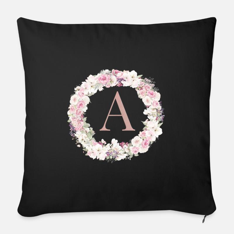 Customizable Monogram A wreath - Sofa pillowcase 17,3'' x 17,3'' (45 x 45 cm) - black