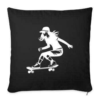 Planche à roulettes Femme Silhouette Planche à roulettes - Housse de coussin décorative 45 x 45 cm - noir - Devant