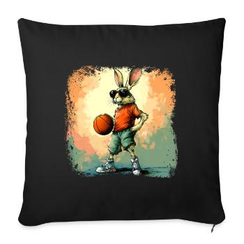 Lapin Basket-ball / Basketteur Lapin - Housse de coussin décorative 45 x 45 cm - noir - Devant