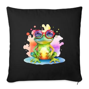 Grenouille fraîche colorée avec des lunettes de soleil - Housse de coussin décorative 45 x 45 cm - noir - Devant