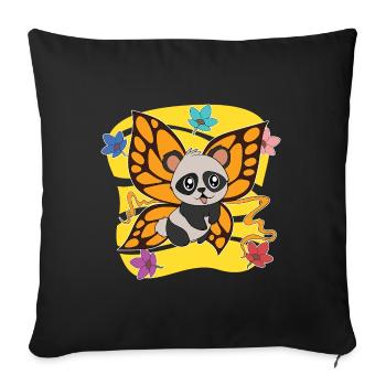 Panda Bear Zoo Animal Gift Butterfly Panda - Housse de coussin décorative 45 x 45 cm - noir - Devant
