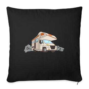 Vintage RV Camper van Illustration | Motorhome - Housse de coussin décorative 45 x 45 cm - noir - Devant