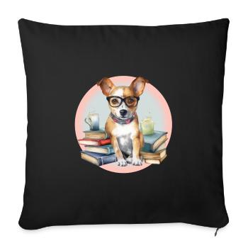 Funny dog with books, glasses and coffee mugs - Sofa pillowcase 17,3'' x 17,3'' (45 x 45 cm) - black - Front