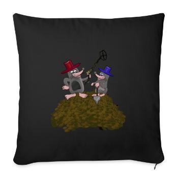 Deux taupes avec détecteur et bêche - Housse de coussin décorative 45 x 45 cm - noir - Devant