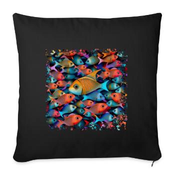 Les poissons nagent dans de grands bancs dans la mer - Housse de coussin décorative 45 x 45 cm - noir - Devant