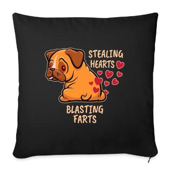 Stealing hearts blasting farts - Mops Furzen - Sofakissenbezug 45 x 45 cm - Schwarz - Vorne